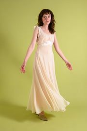 1930s Silk Chiffon Gown with Bow Embroidery [xs/sm]