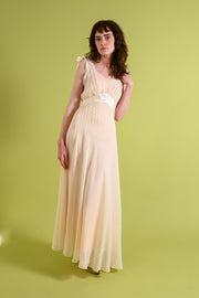 1930s Silk Chiffon Gown with Bow Embroidery [xs/sm]