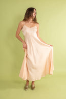 1930s Soft Peach Bow Appliqué Silk Slip [sm/med]