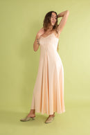 1930s Soft Peach Bow Appliqué Silk Slip [sm/med]