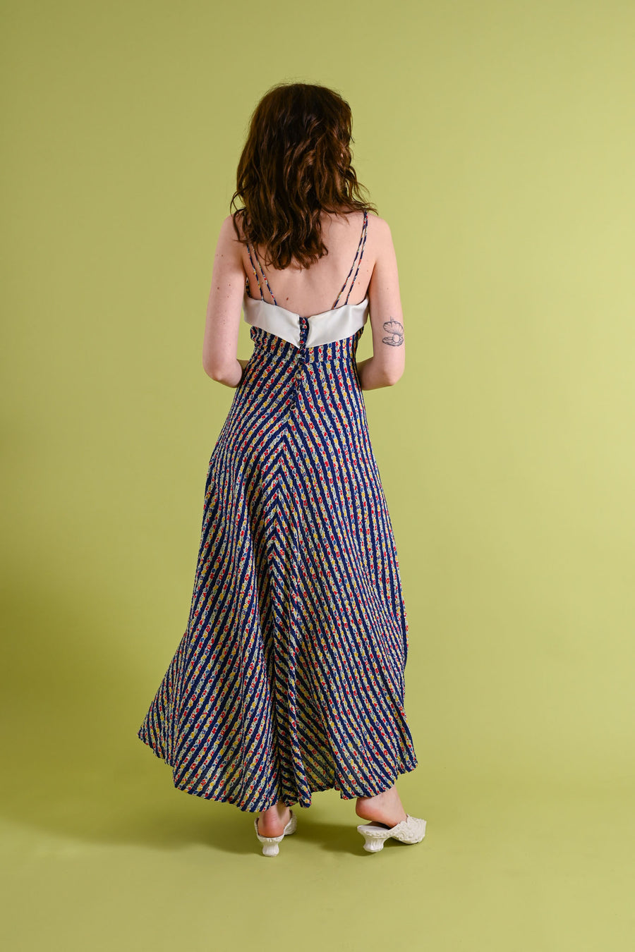 1930s Cotton Seersucker Floral Dress [xs/sm]