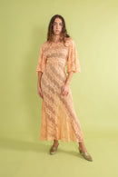 1930s Tangerine Spiderweb Lace Bias Gown [sm/med]