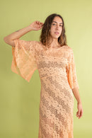 1930s Tangerine Spiderweb Lace Bias Gown [sm/med]