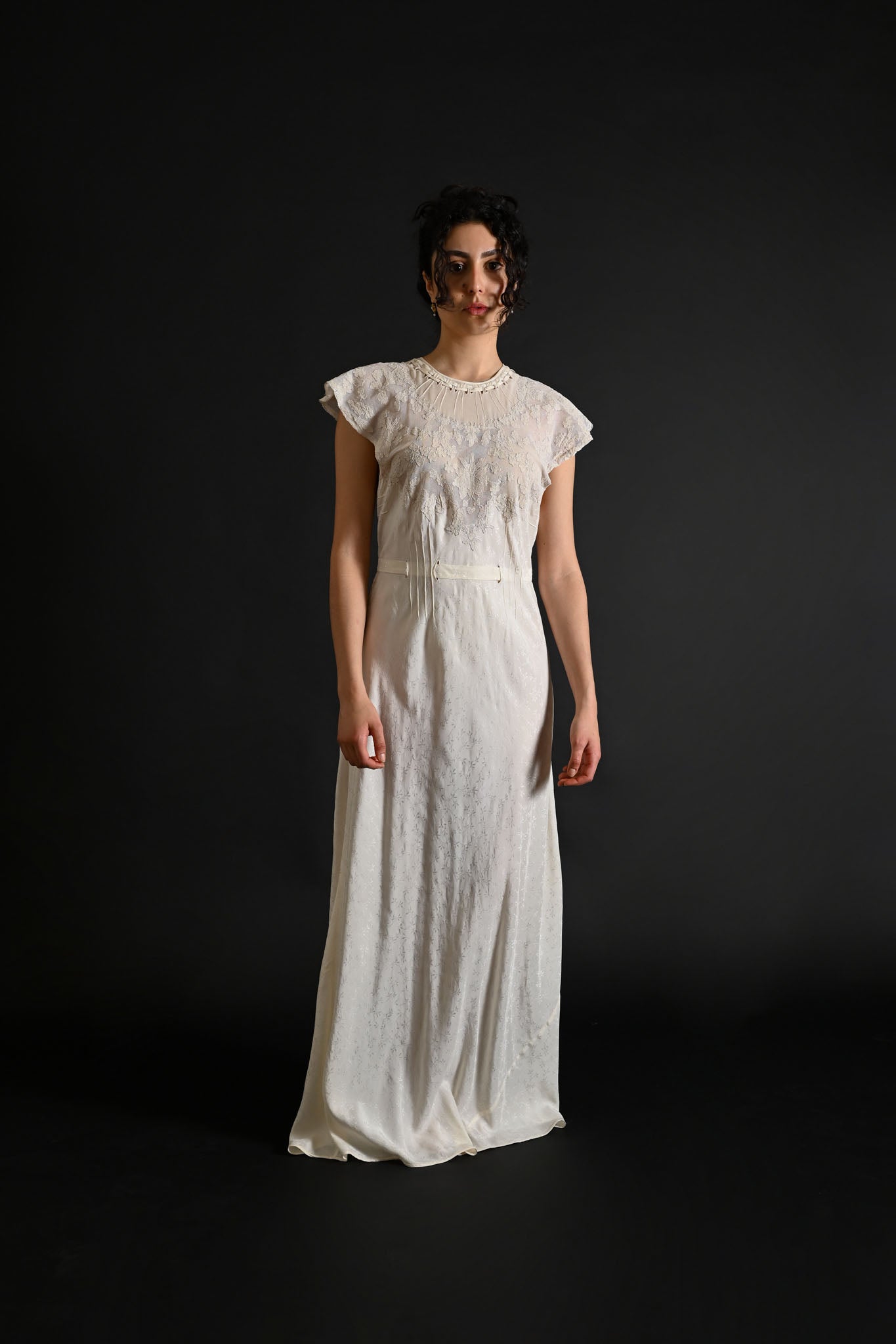 1930s Ivory Silk Embroidered Bridal Gown