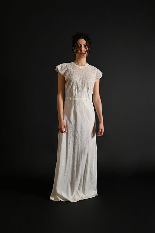 1930s Ivory Silk Embroidered Bridal Gown