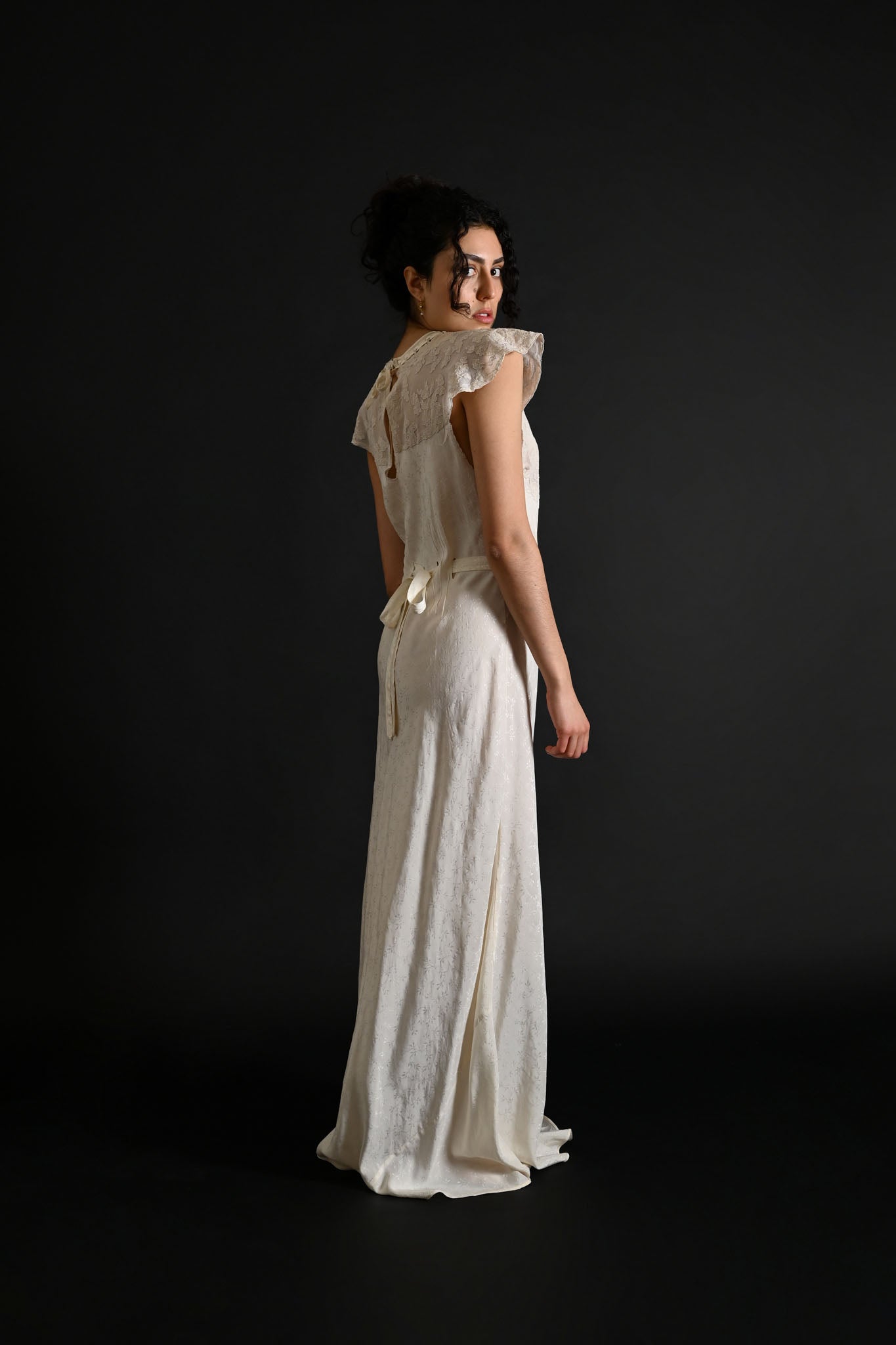 1930s Ivory Silk Embroidered Bridal Gown