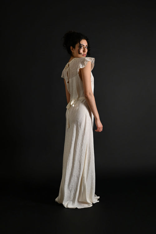 1930s Ivory Silk Embroidered Bridal Gown