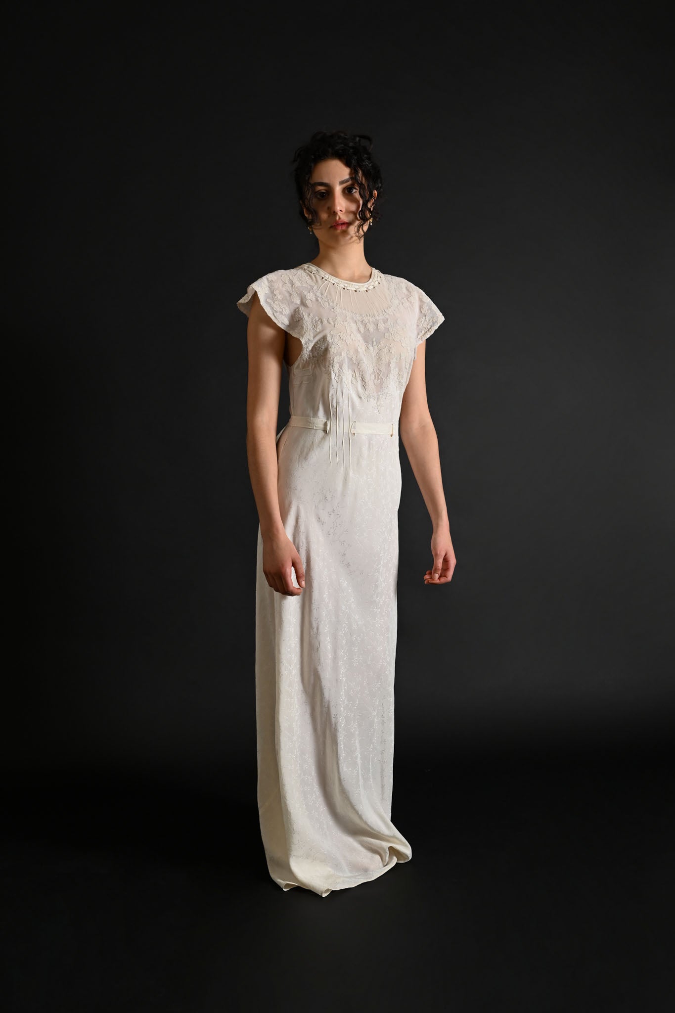 1930s Ivory Silk Embroidered Bridal Gown