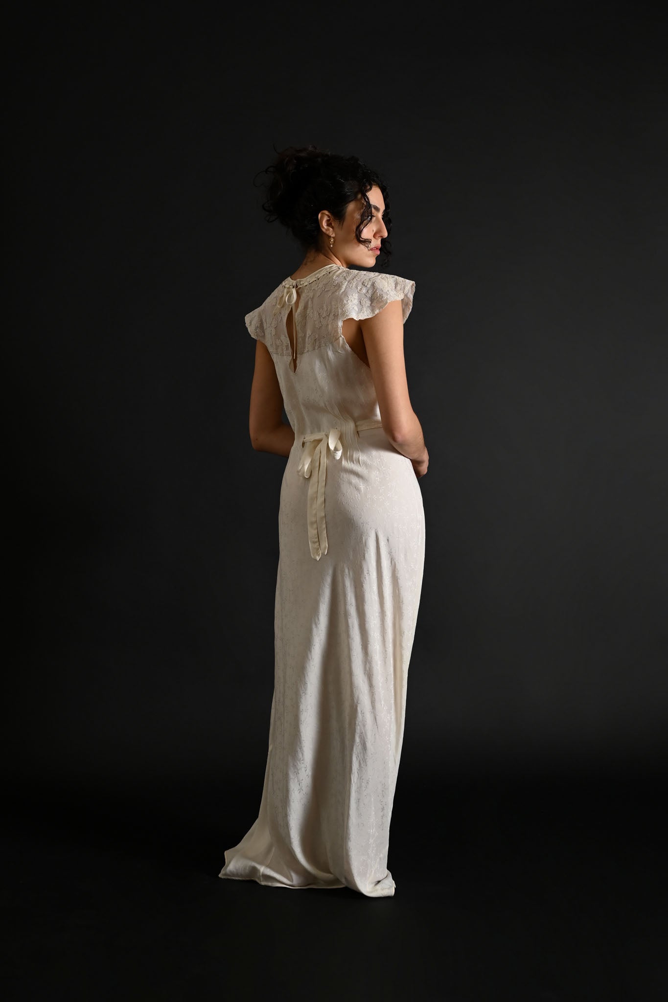 1930s Ivory Silk Embroidered Bridal Gown