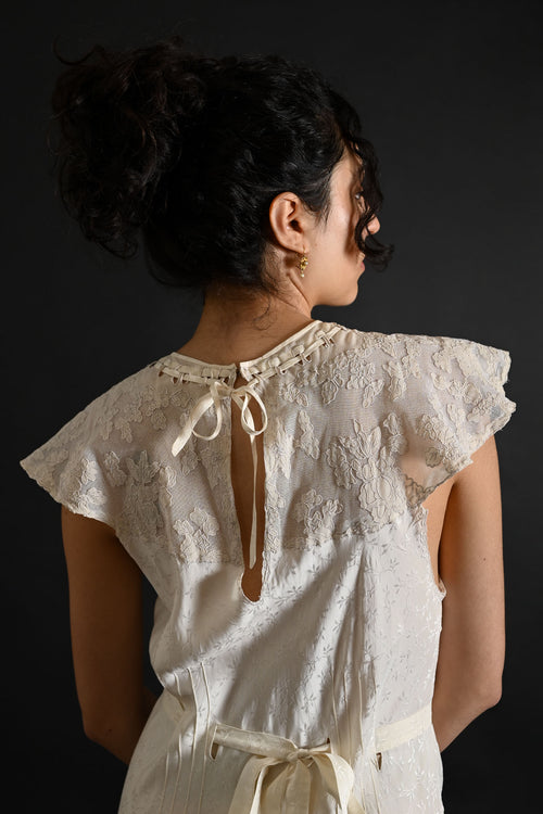 1930s Ivory Silk Embroidered Bridal Gown