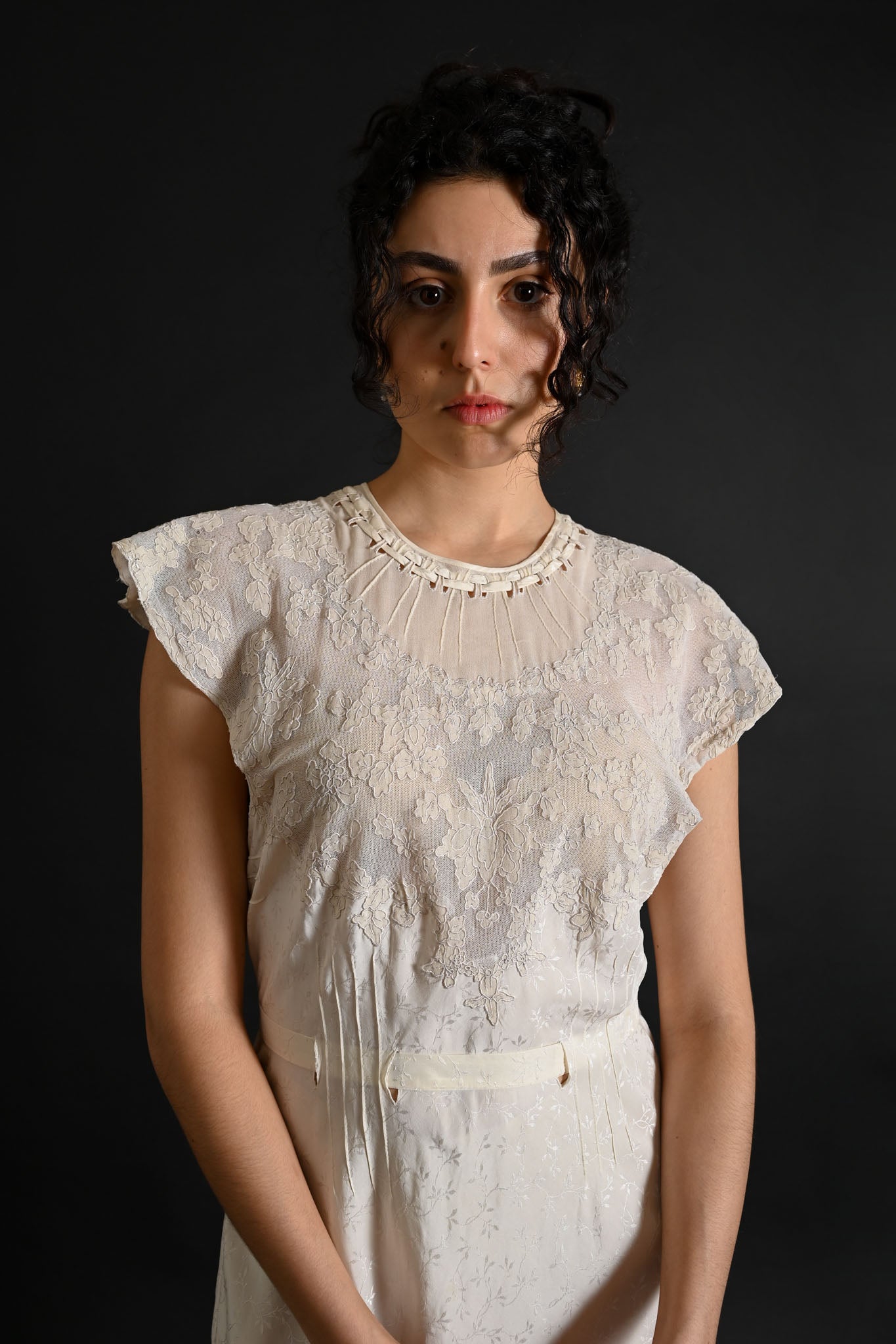 1930s Ivory Silk Embroidered Bridal Gown