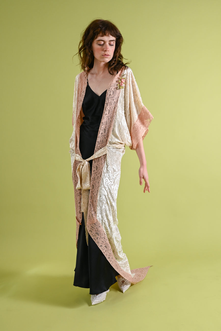 1920s Silk Devoré + Ribbonwork Trained Cocoon Robe [OS]