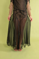 1930s Silk Chiffon Lace Appliqué Wing Sleeve Gown [med/lrg/xl]