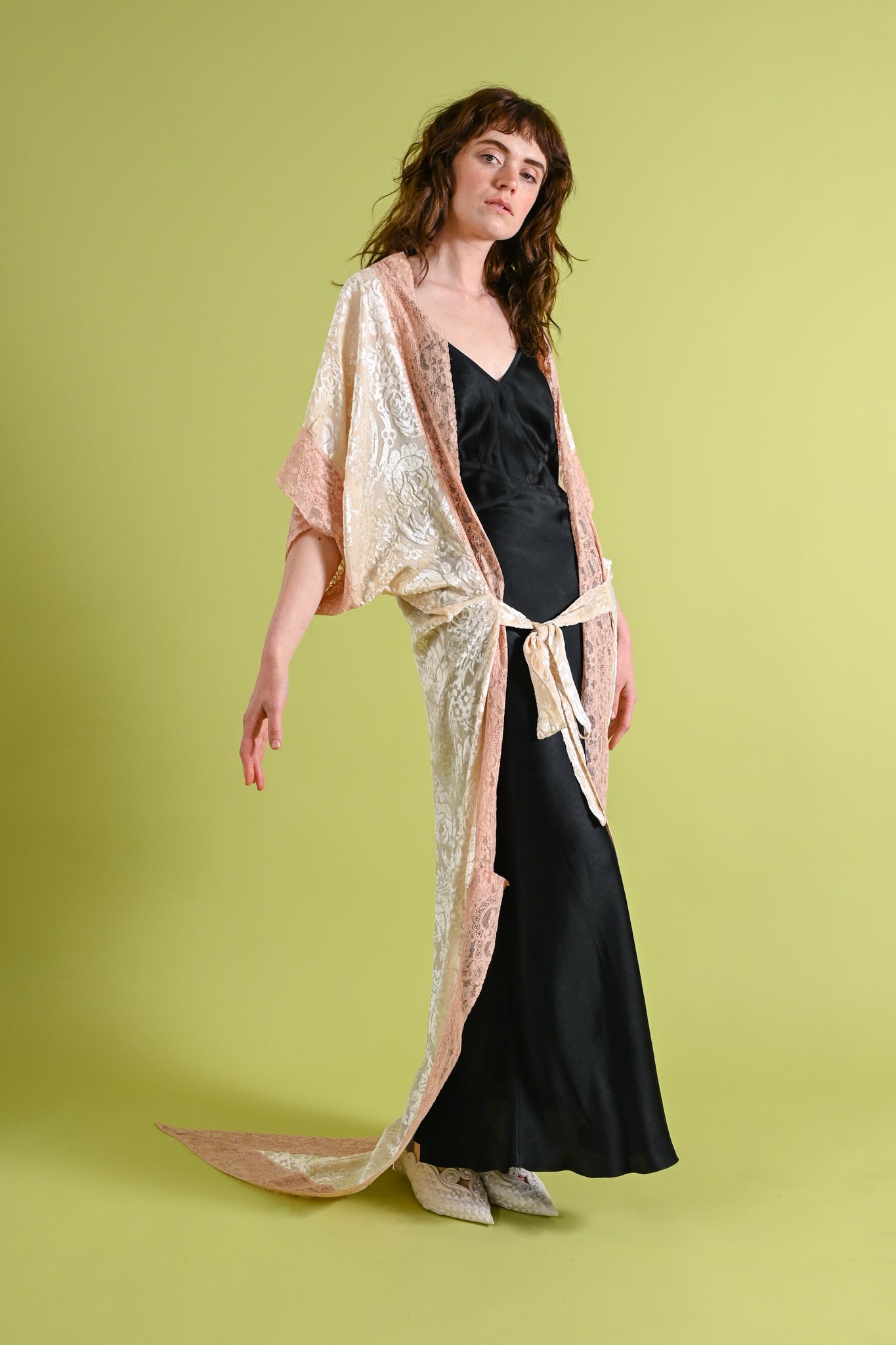 1920s Silk Devoré + Ribbonwork Trained Cocoon Robe [OS]