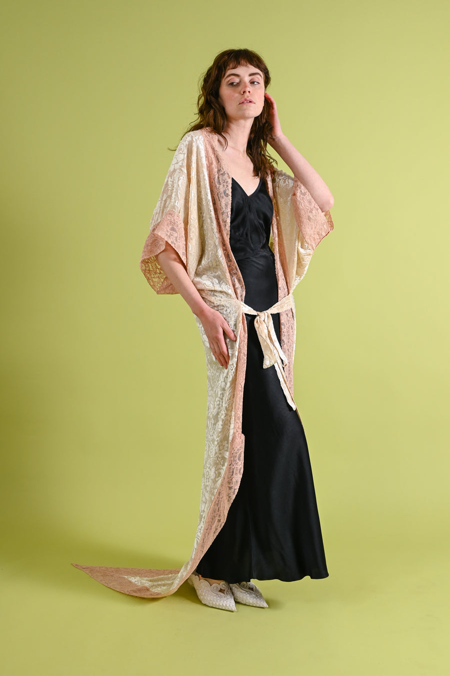 1920s Silk Devoré + Ribbonwork Trained Cocoon Robe [OS]