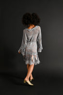 1920s Ice Blue Crochet Fringe Tunic [sm/med/lrg]