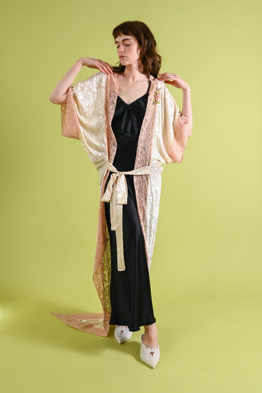 1920s Silk Devoré + Ribbonwork Trained Cocoon Robe [OS]