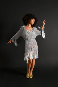 1920s Ice Blue Crochet Fringe Tunic [sm/med/lrg]