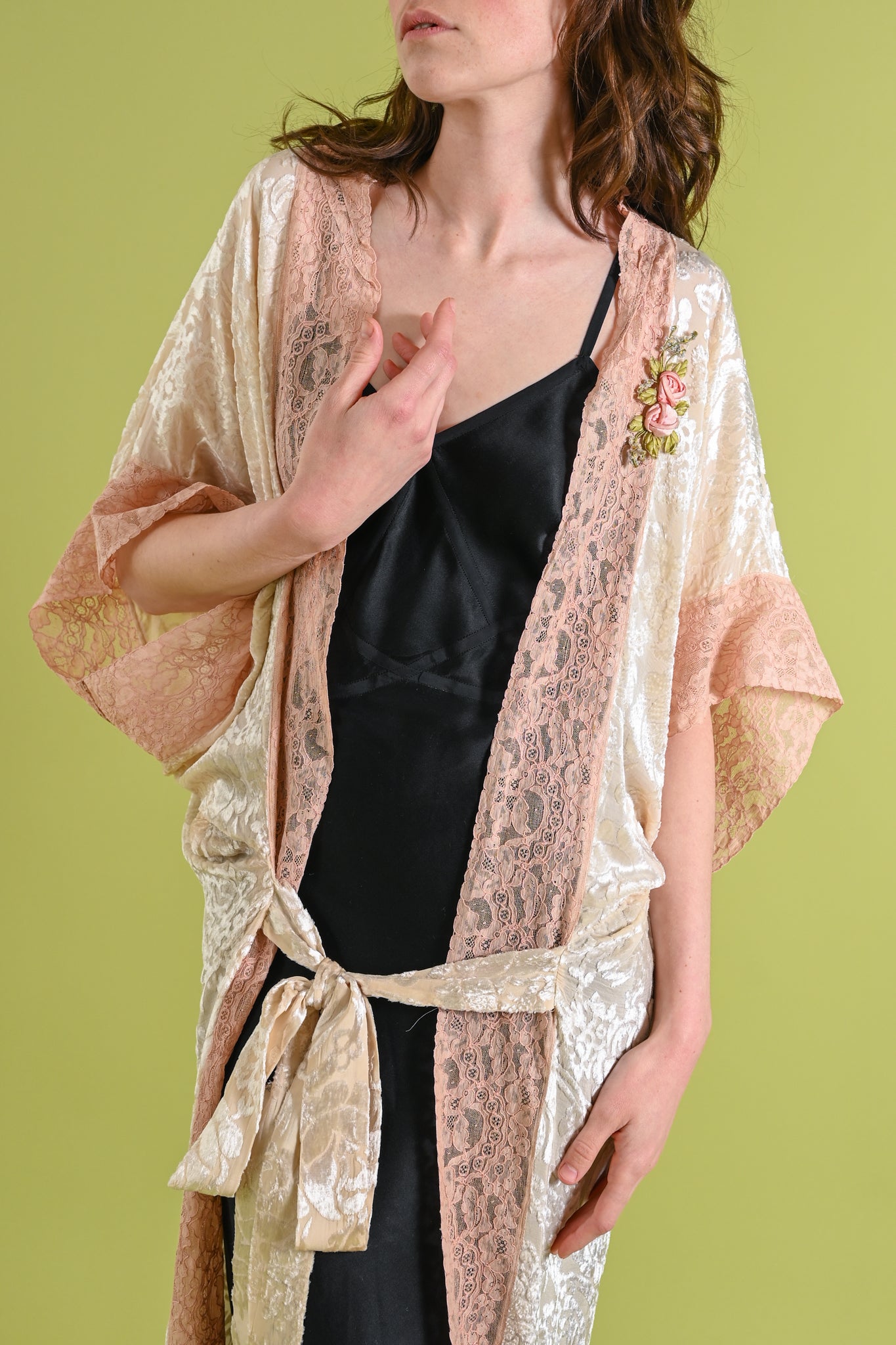 1920s Silk Devoré + Ribbonwork Trained Cocoon Robe [OS]