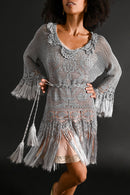 1920s Ice Blue Crochet Fringe Tunic [sm/med/lrg]