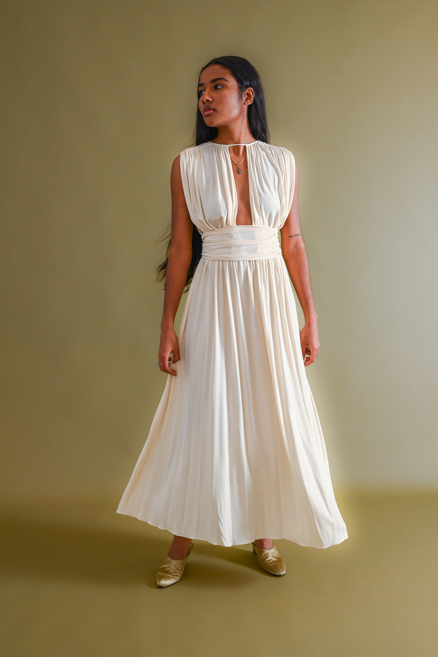 1970s Grecian Silk Jersey Draping Gown [xs/sm]