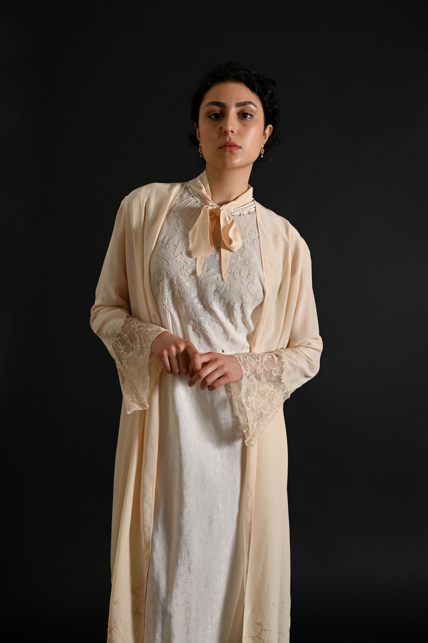 Demetra's French Silk + Lace Appliqué Duster