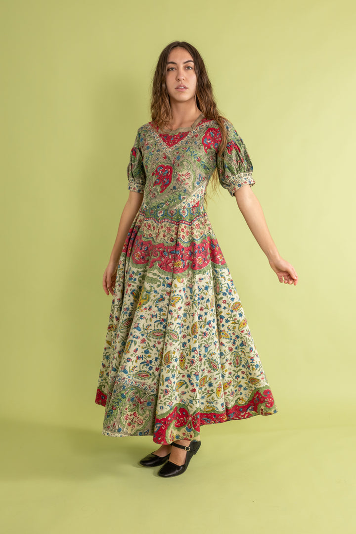 1940s Indian Cotton Block Printed Dress [xs/sm/med]