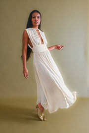 1970s Grecian Silk Jersey Draping Gown [xs/sm]