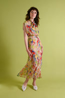 1930s Rainbow Hydrangea Silk Chiffon Gown [xs/sm]