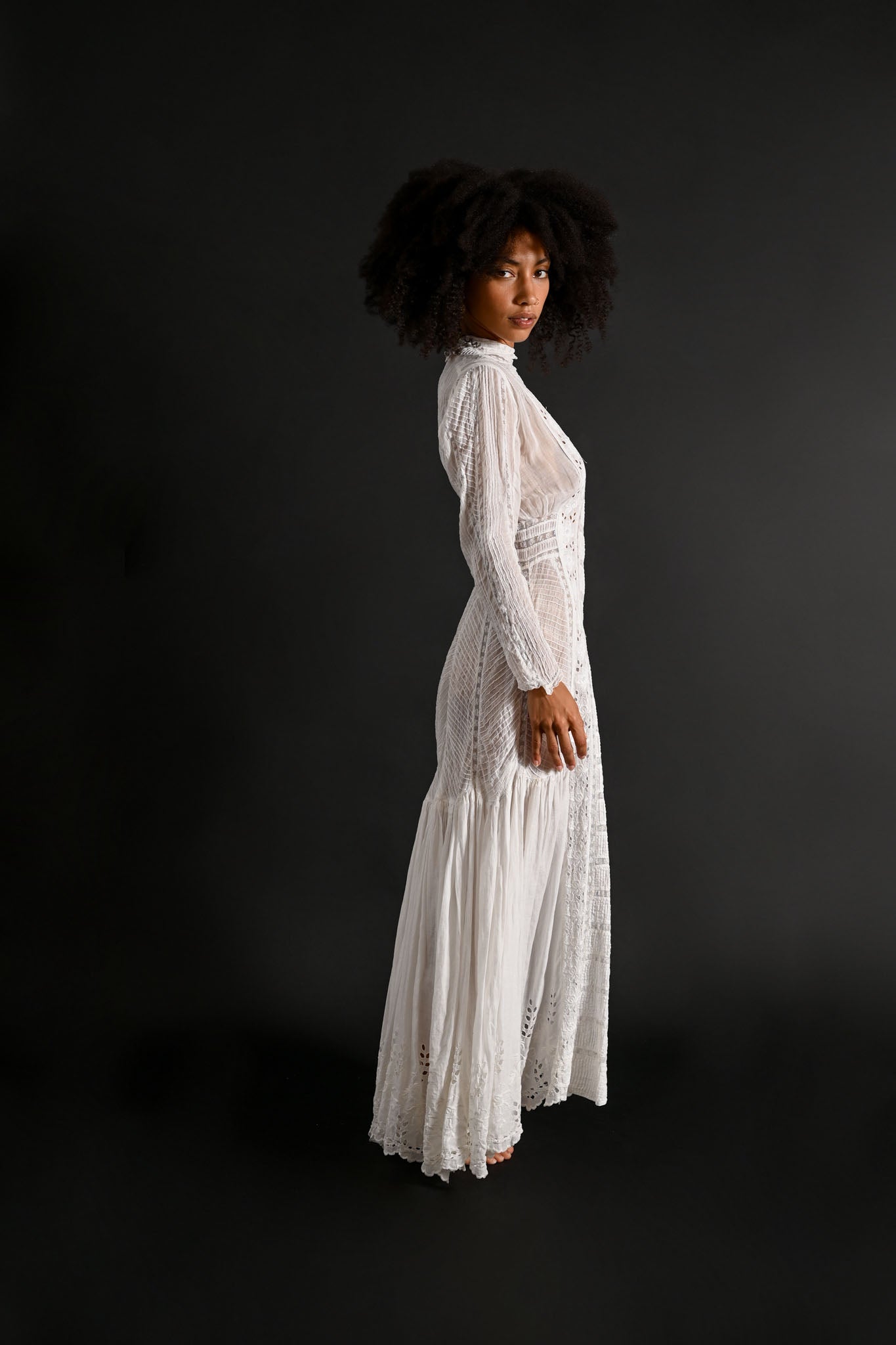 1900s Pintucked Embroidered Lawn Gown [xs/sm]