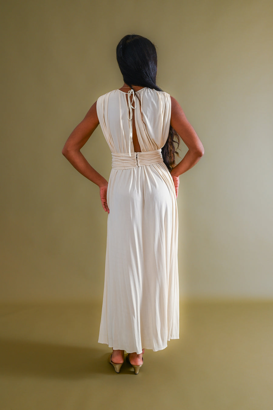 1970s Grecian Silk Jersey Draping Gown [xs/sm]