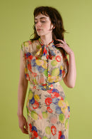 1930s Rainbow Hydrangea Silk Chiffon Gown [xs/sm]