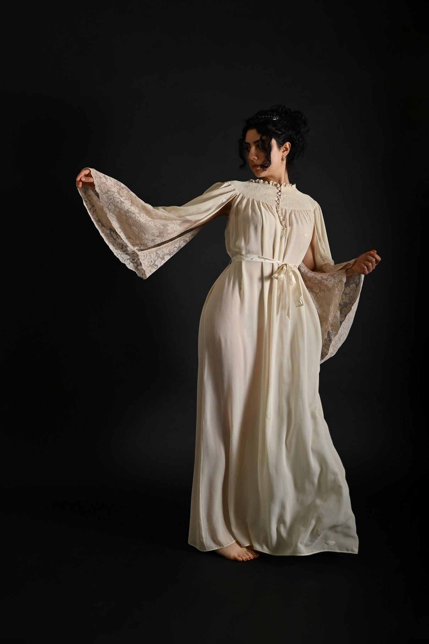 1930s Silk Georgette Kimono Sleeve Gown