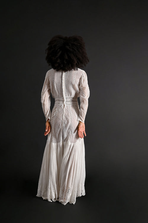 1900s Pintucked Embroidered Lawn Gown [xs/sm]