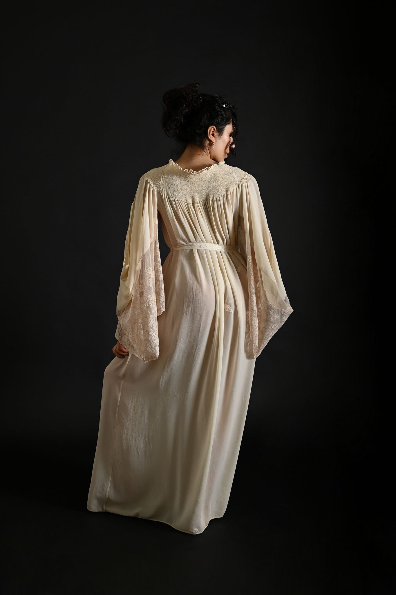 1930s Silk Georgette Kimono Sleeve Gown