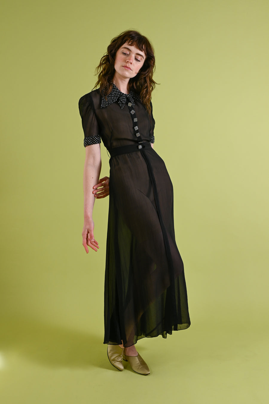 1930s Art Deco Diamanté Silk Chiffon Gown [xs/sm]