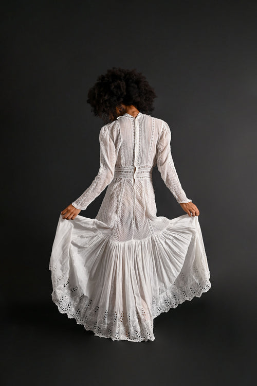 1900s Pintucked Embroidered Lawn Gown [xs/sm]