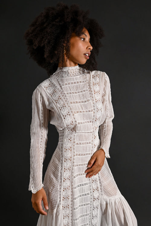 1900s Pintucked Embroidered Lawn Gown [xs/sm]