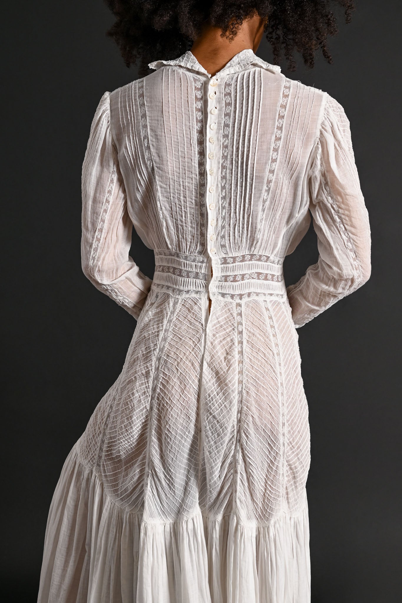 1900s Pintucked Embroidered Lawn Gown [xs/sm]