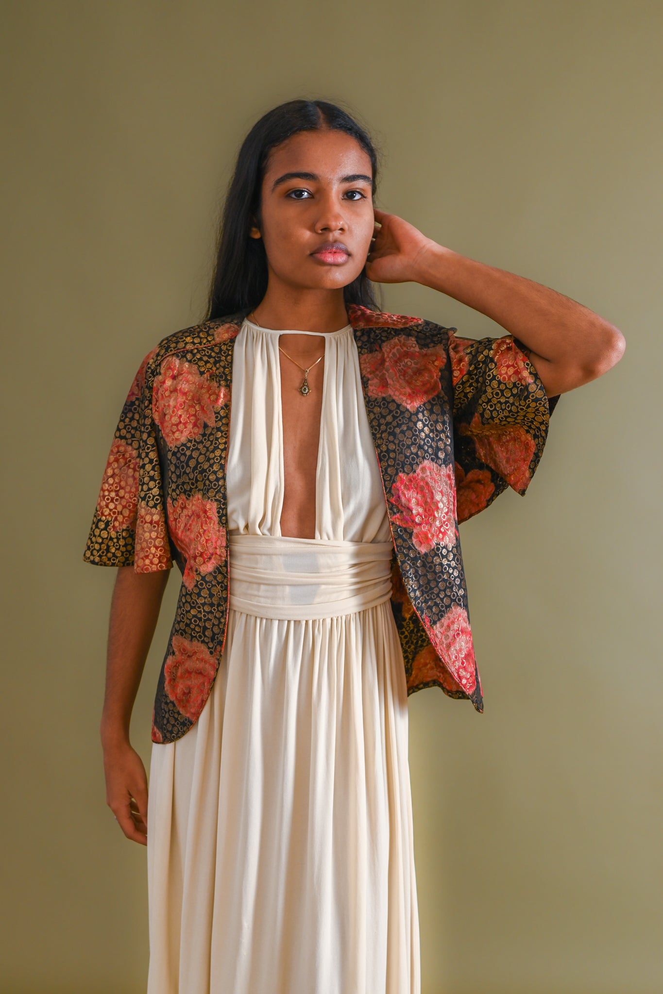 1930s English Watered Silk Rose Lamé Jacket [xs/sm/med]