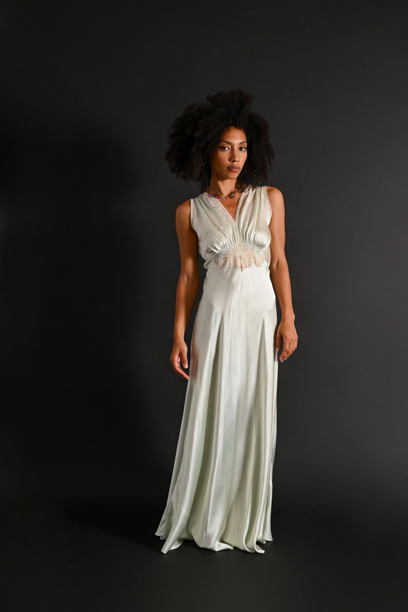 1930s Seafoam Blue Silk + Lace Gown [xs/sm]