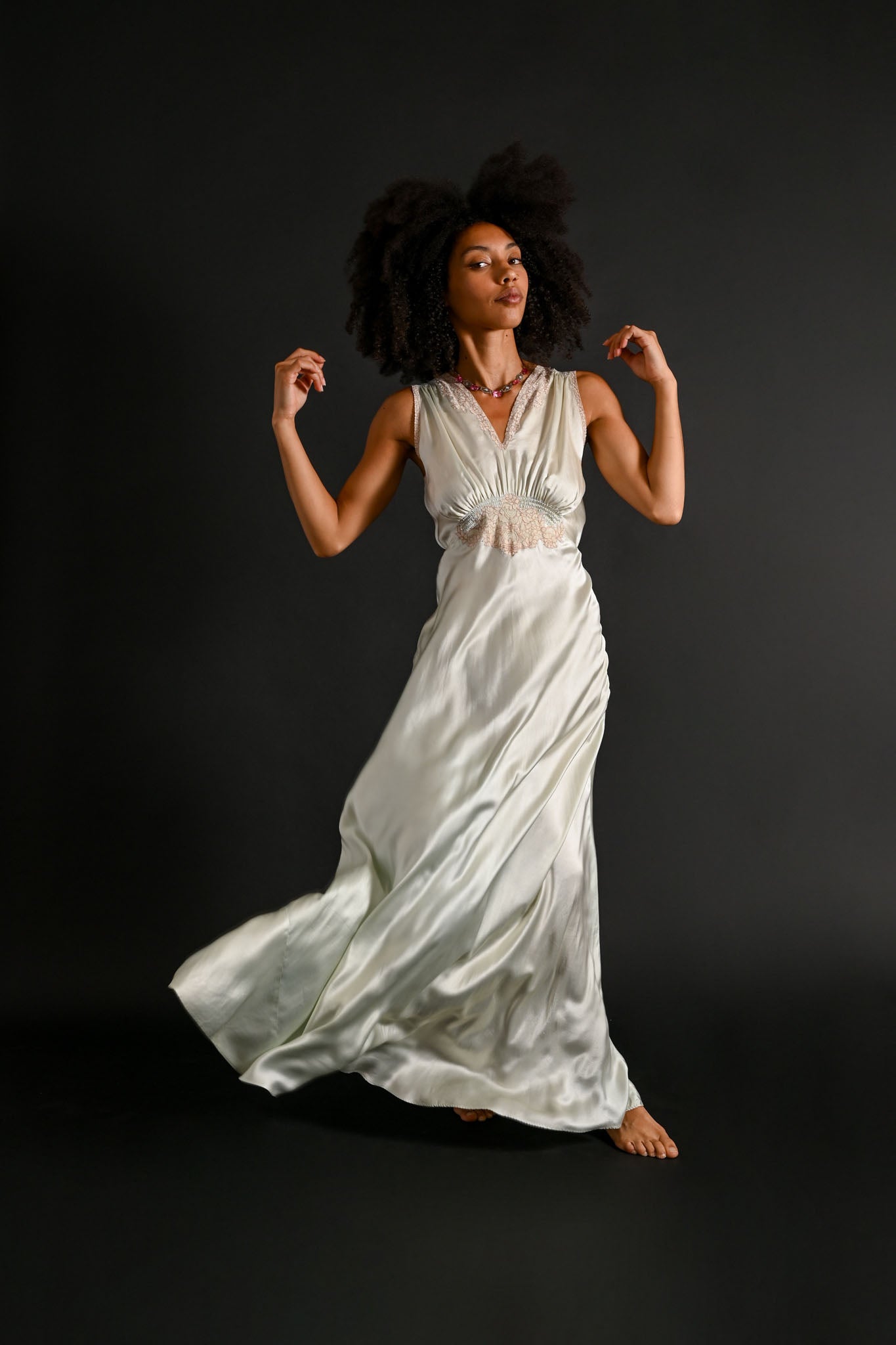 1930s Seafoam Blue Silk + Lace Gown [xs/sm]