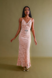 1930s Peach Lace Gown + Capelet Ensemble [xs/sm]