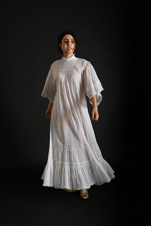 1970s Gina Fratini Insertion Lace Cotton Dress
