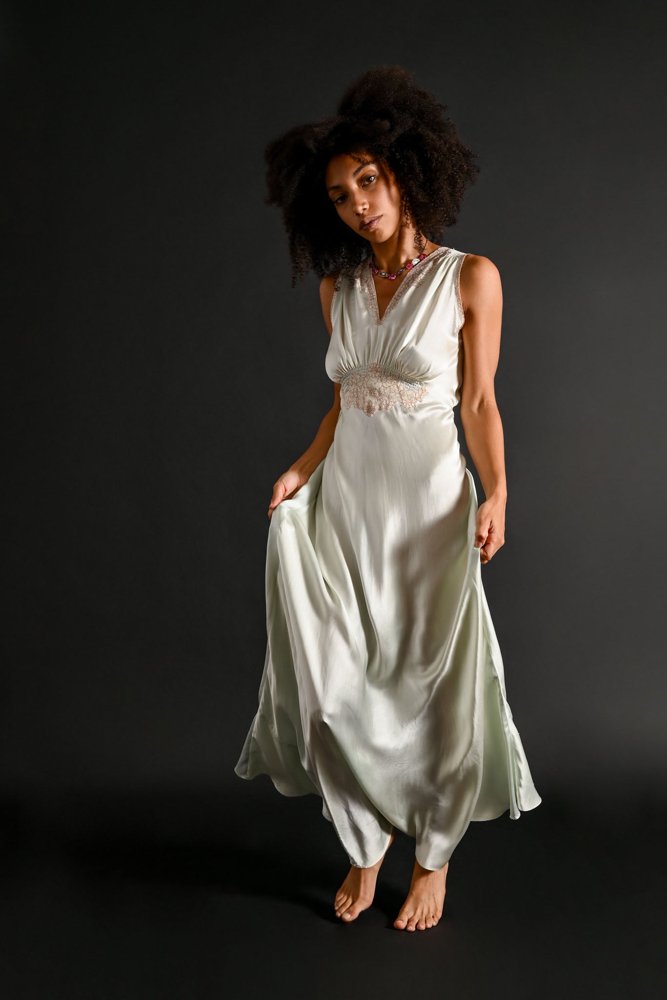 1930s Seafoam Blue Silk + Lace Gown [xs/sm]