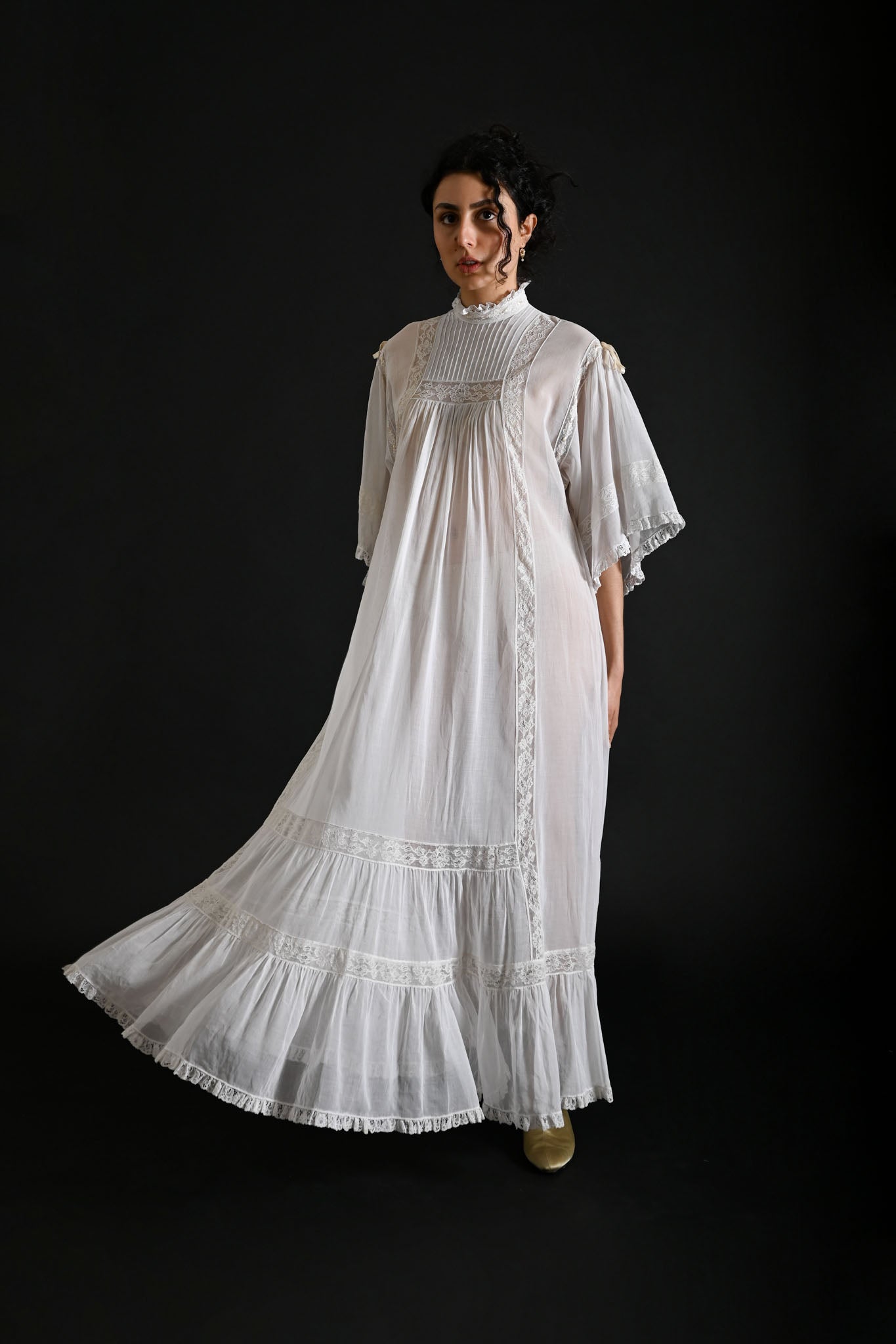 1970s Gina Fratini Insertion Lace Cotton Dress