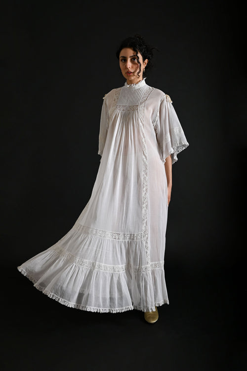 1970s Gina Fratini Insertion Lace Cotton Dress