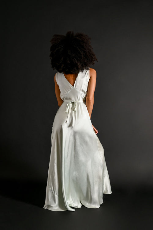 1930s Seafoam Blue Silk + Lace Gown [xs/sm]