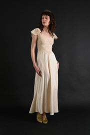1930s Ivory Pintucked Silk and French Lace Gown [xs/sm]