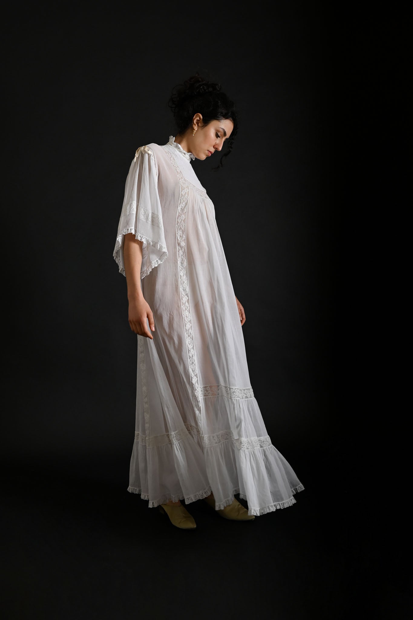 1970s Gina Fratini Insertion Lace Cotton Dress